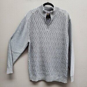 FX Fusion Sweater Mens 2XL Gray Half Zip Pullover Cable Knit Elbow Patch Casual